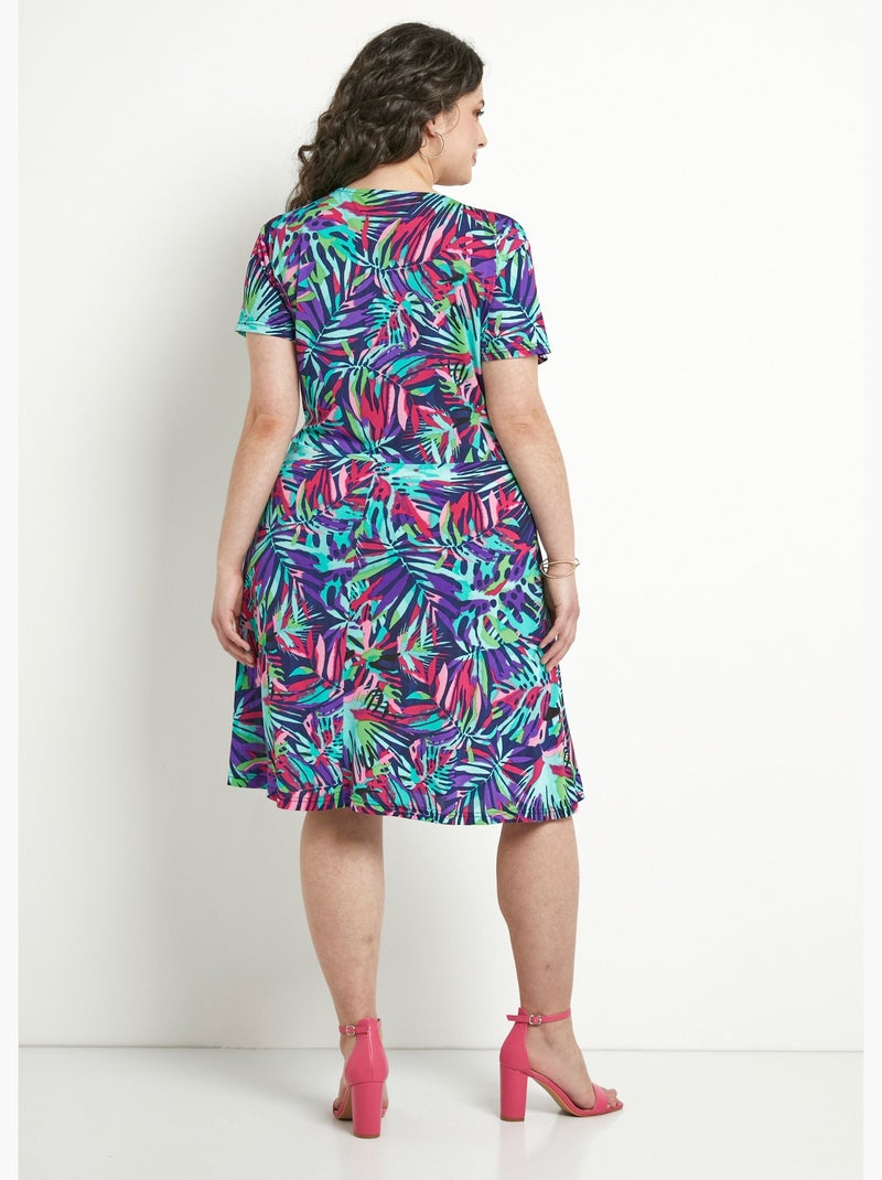 Vestido corto cruzado con vuelo y estampado - Afibel Multicolor - Kiabi