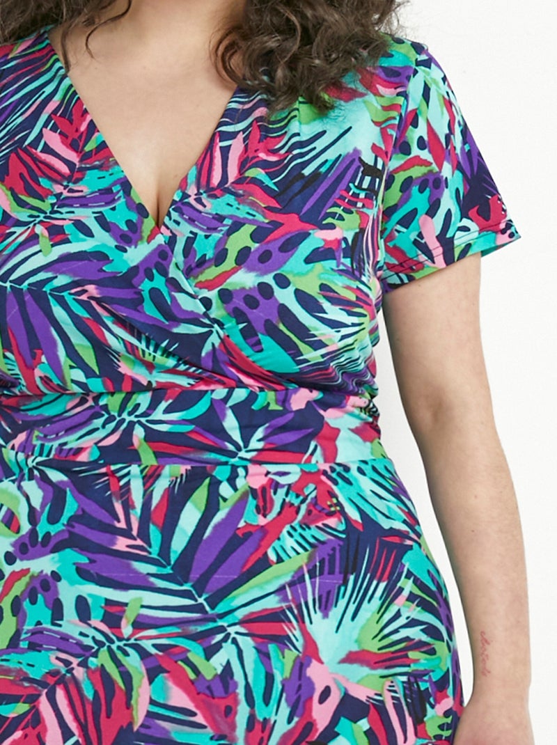 Vestido corto cruzado con vuelo y estampado - Afibel Multicolor - Kiabi