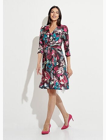 Vestido corto cruzado con vuelo y estampado floral - Afibel