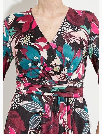 Vestido corto cruzado con vuelo y estampado floral - Afibel