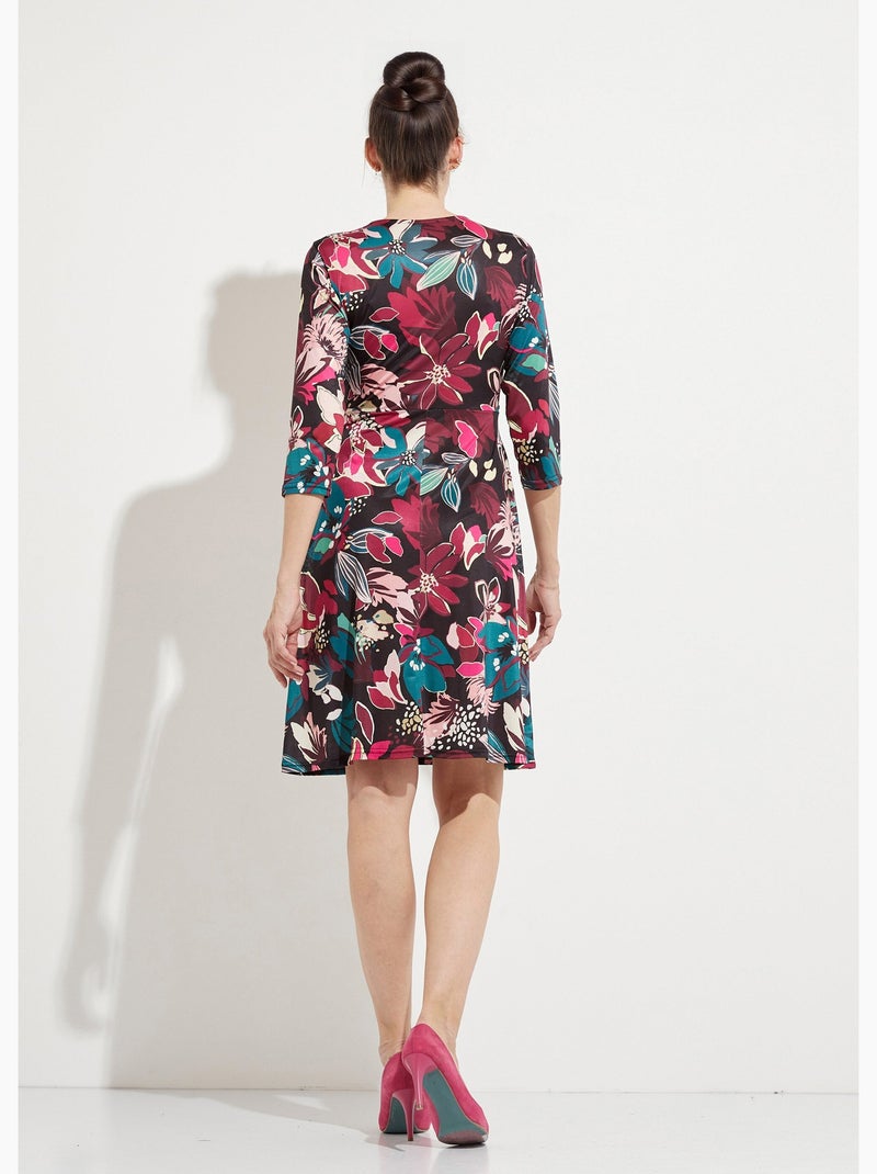 Vestido corto cruzado con vuelo y estampado floral - Afibel Rosa fucsia - Kiabi