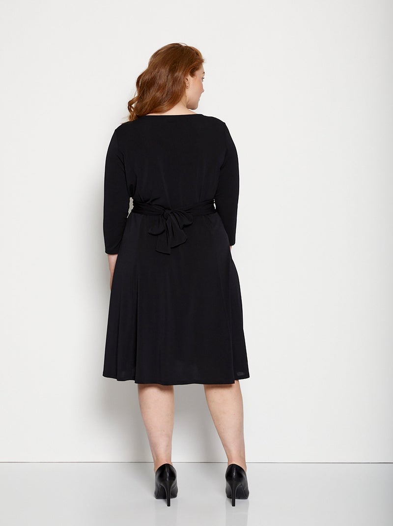 Vestido corto cruzado de punto - Afibel Negro - Kiabi