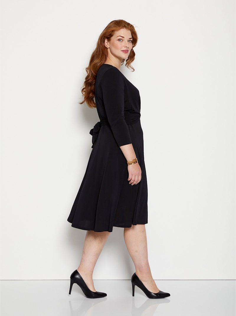 Vestido corto cruzado de punto - Afibel Negro - Kiabi