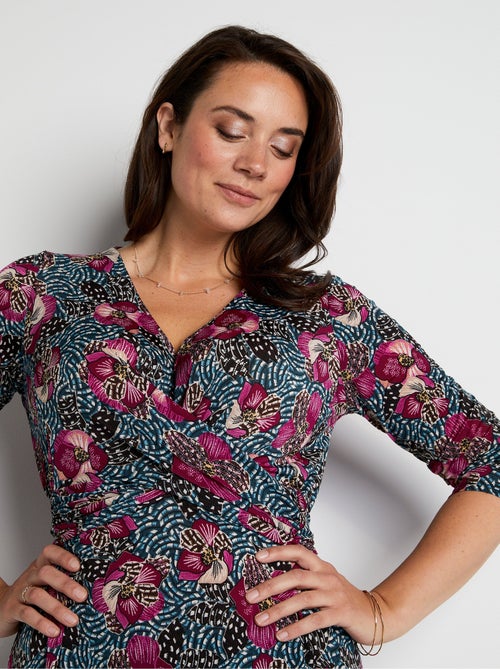 Vestido corto cruzado de punto - Afibel - Kiabi