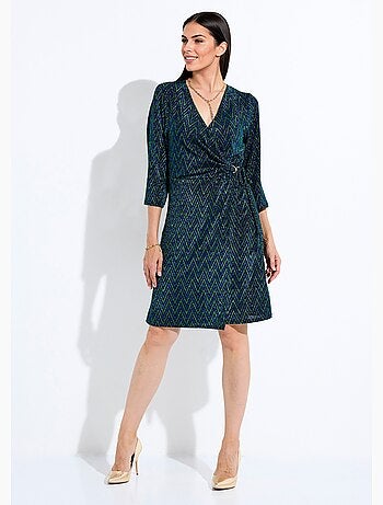 Vestido corto cruzado de punto con estampado brillante - Afibel