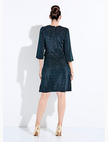 Vestido corto cruzado de punto con estampado brillante - Afibel