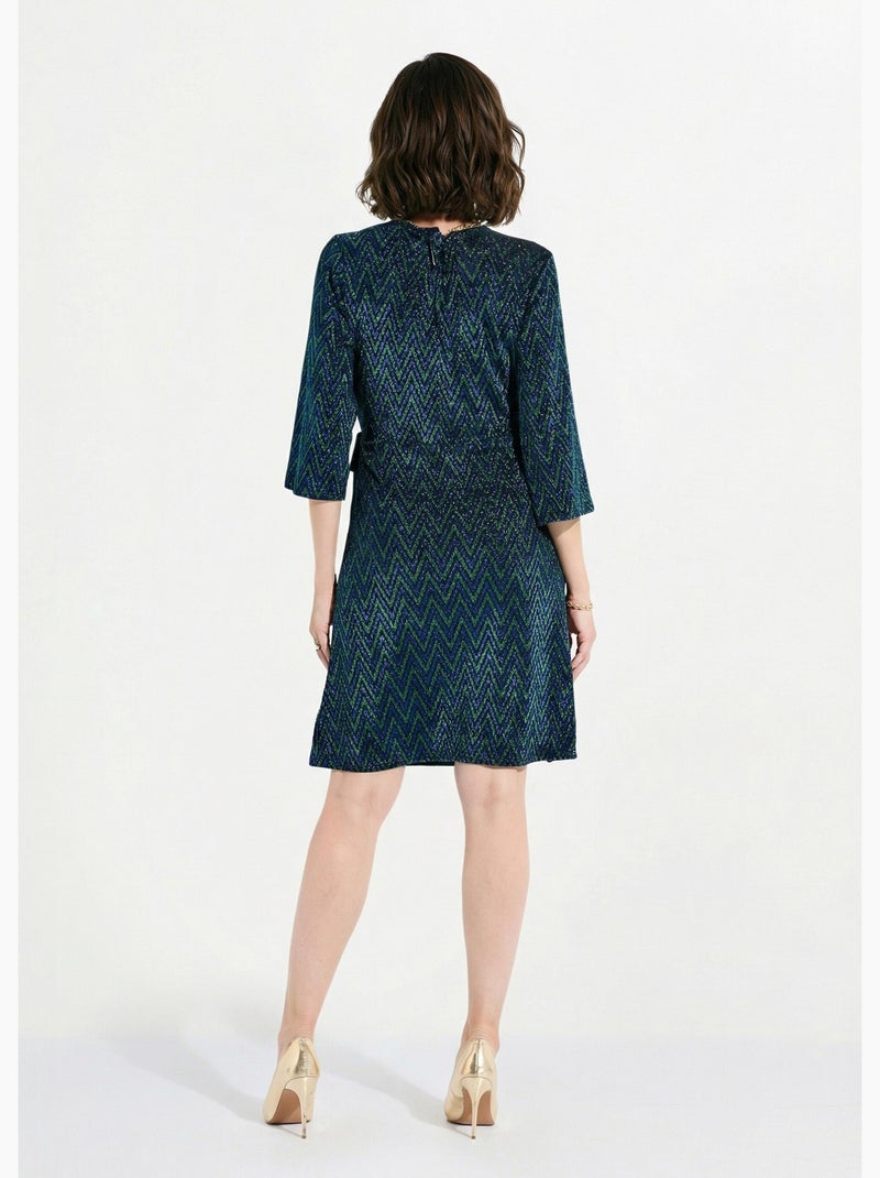 Vestido corto cruzado de punto con estampado brillante - Afibel Azul Verde - Kiabi