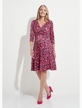 Vestido corto cruzado de punto floral - Afibel