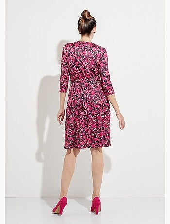 Vestido corto cruzado de punto floral - Afibel