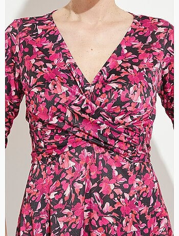 Vestido corto cruzado de punto floral - Afibel