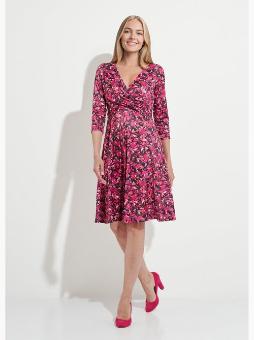 Vestido corto cruzado de punto floral - Afibel - Kiabi