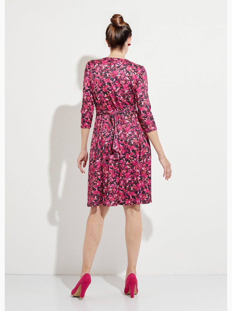 Vestido corto cruzado de punto floral - Afibel Negro Rosa - Kiabi
