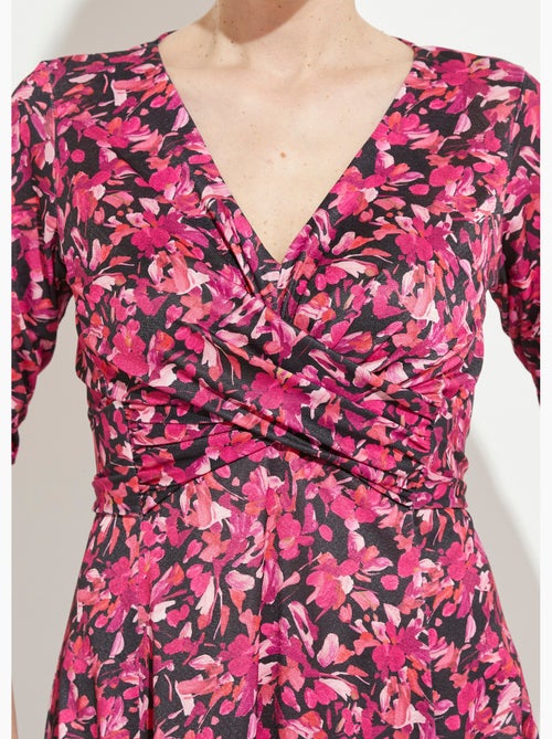 Vestido corto cruzado de punto floral - Afibel - Kiabi