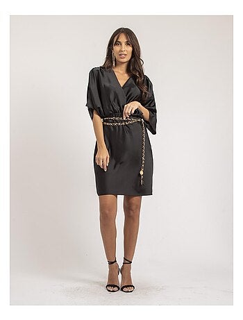 Vestido corto cruzado de satén ILIZAN