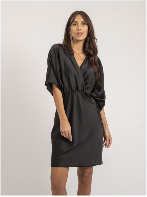 Vestido corto cruzado de satén ILIZAN - Kiabi
