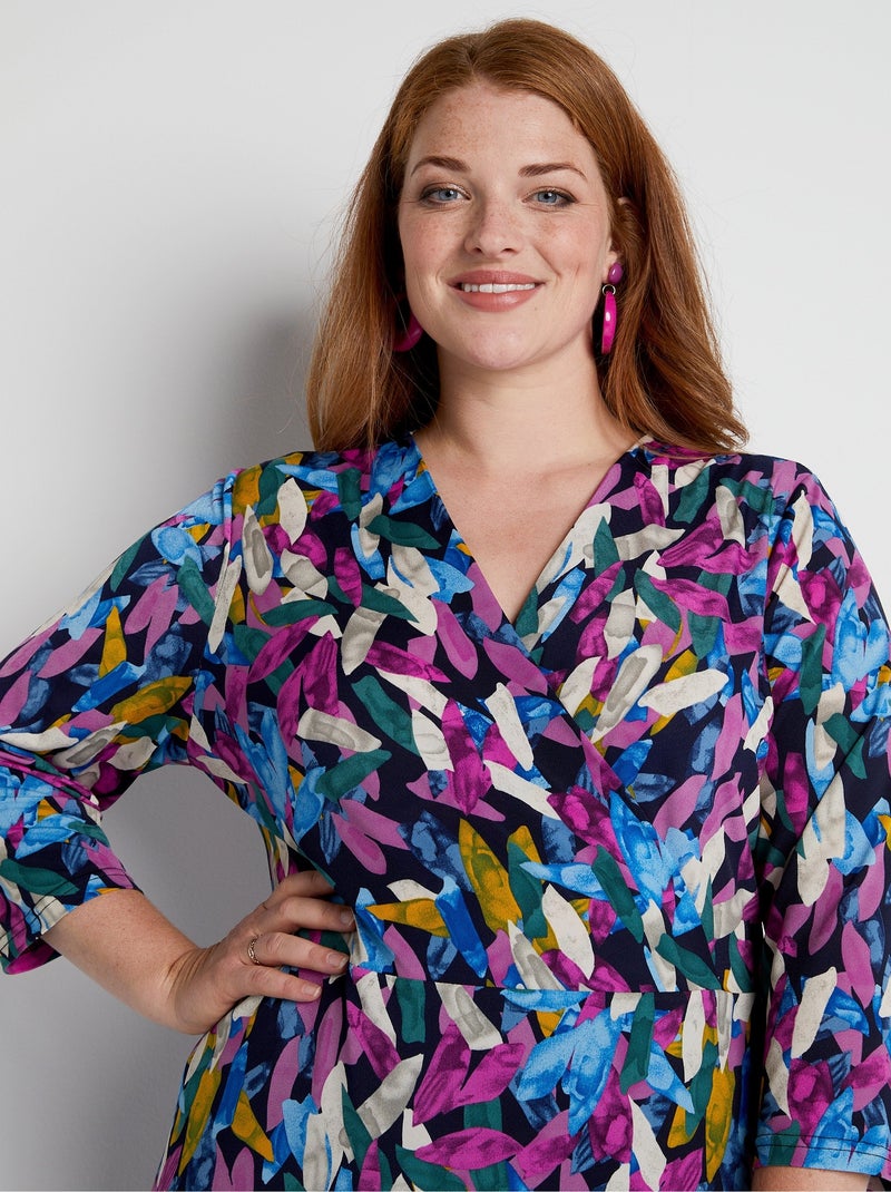 Vestido corto cruzado estampado - Afibel Malva chiaro - Kiabi