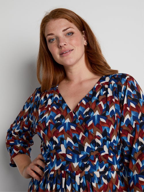 Vestido corto cruzado evasé estampado - Afibel - Kiabi