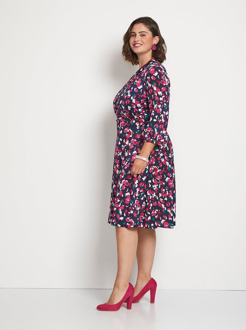 Vestido corto cruzado evasé estampado - AFIBEL Rosa fucsia - Kiabi