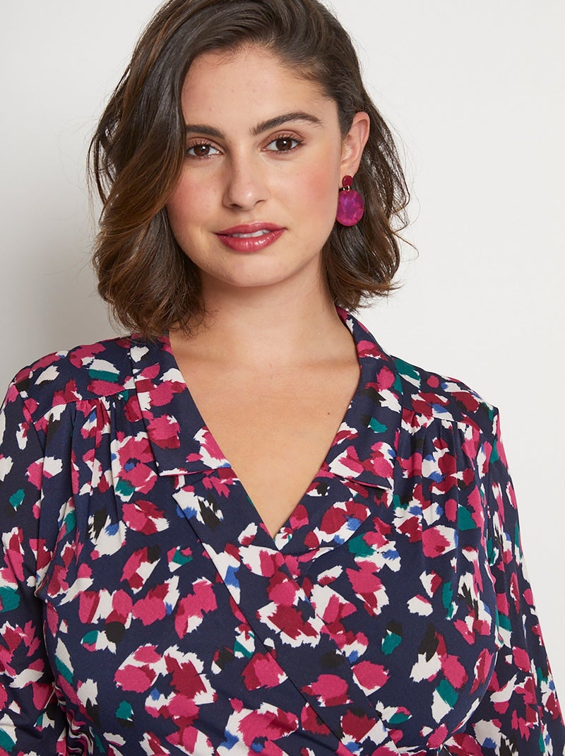 Vestido corto cruzado evasé estampado - AFIBEL Rosa fucsia - Kiabi