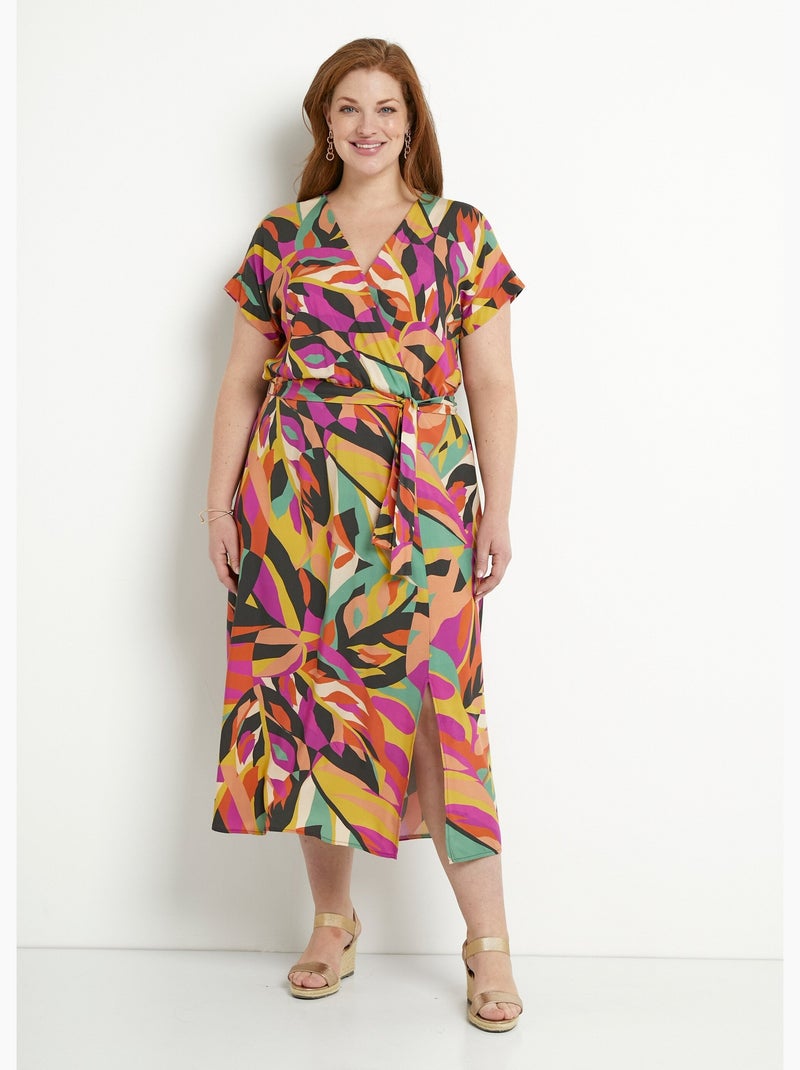 Vestido corto cruzado multicolor - Afibel Multicolor - Kiabi