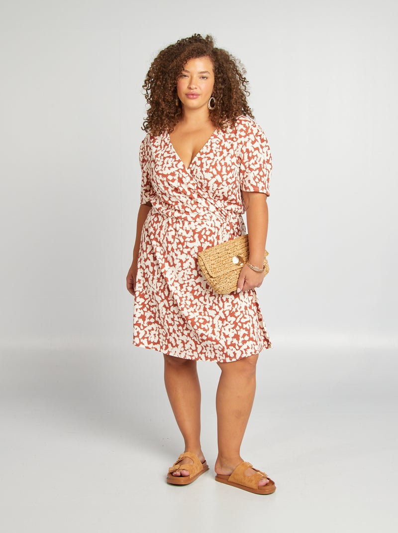 Vestido corto cruzado y estampado NARANJA - Kiabi