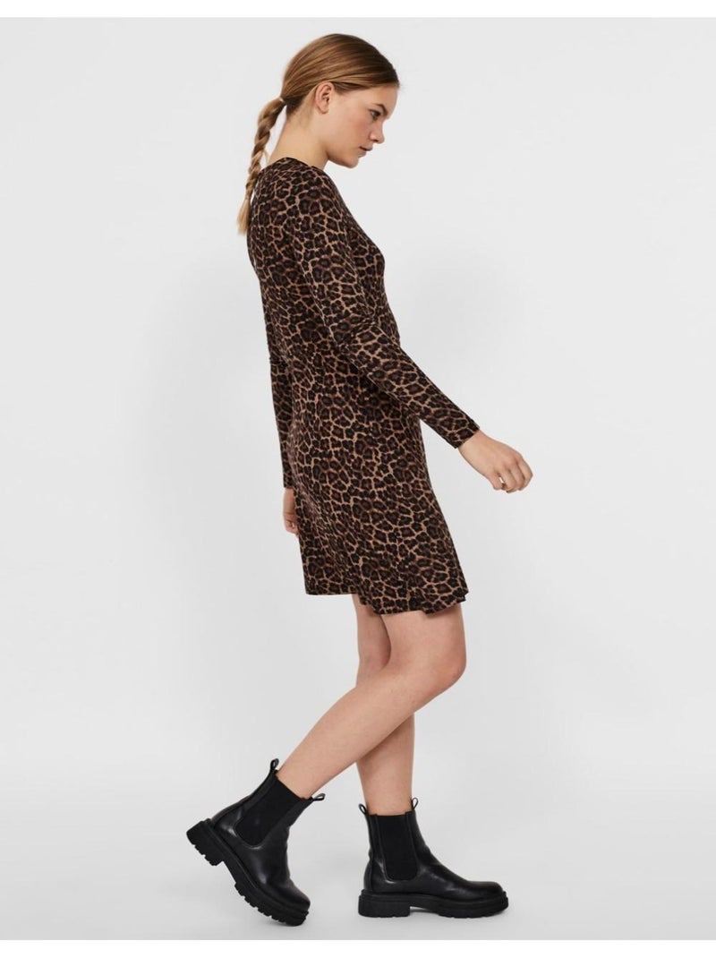 Vestido corto, cuello redondo Vero Moda Marrón - Kiabi