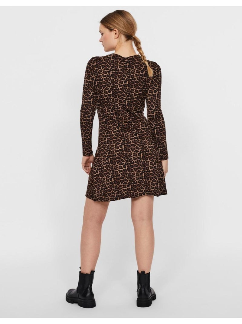 Vestido corto, cuello redondo Vero Moda Marrón - Kiabi