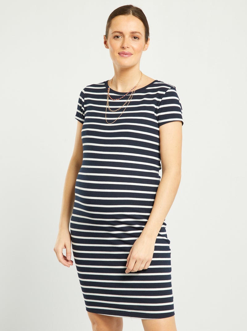 Vestido corto de canalé premamá AZUL - Kiabi