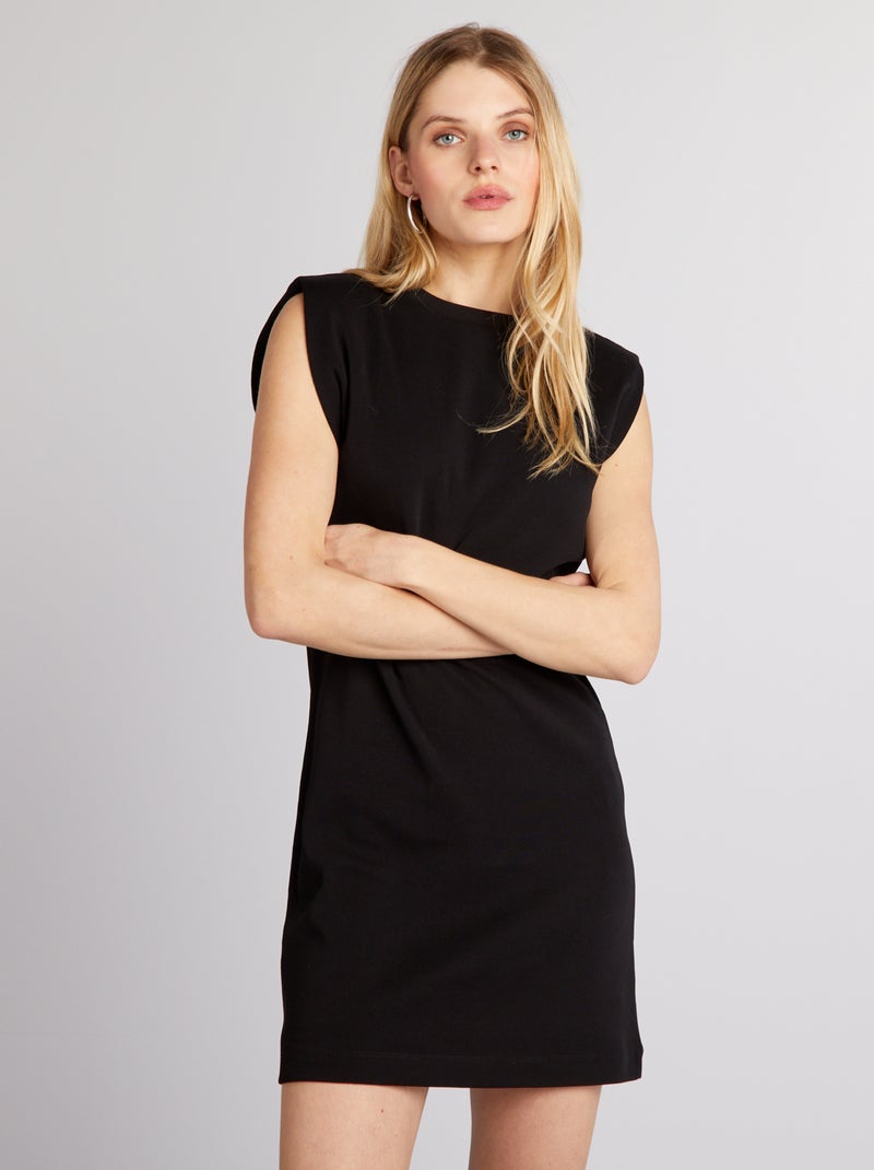 Vestido corto de canalé sin mangas negro - Kiabi