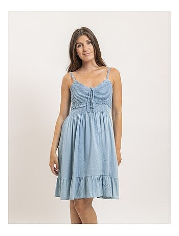 Vestido corto de crochet y denim IBONE