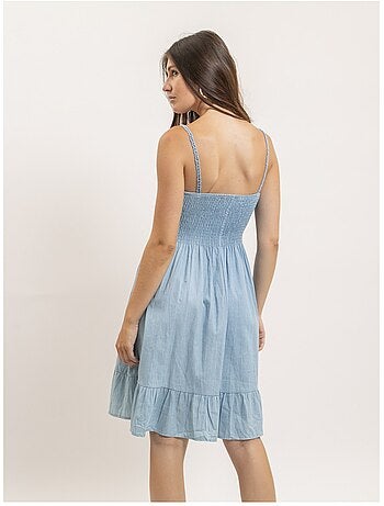 Vestido corto de crochet y denim IBONE