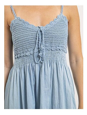 Vestido corto de crochet y denim IBONE