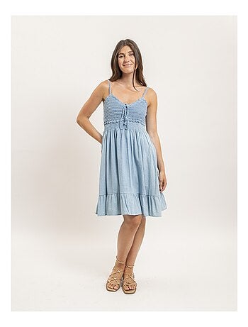 Vestido corto de crochet y denim IBONE