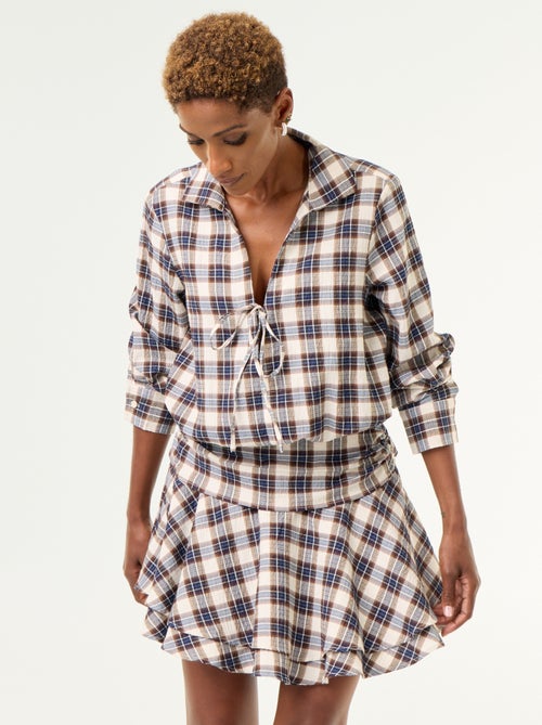 Vestido corto de cuadros con cuello camisero - Kiabi