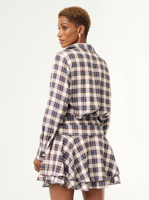 Vestido corto de cuadros con cuello camisero - Kiabi