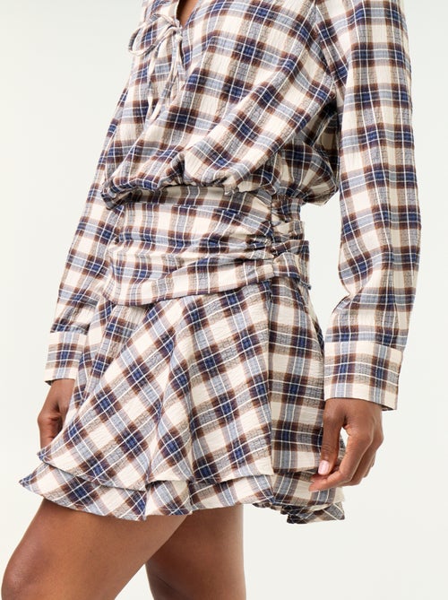 Vestido corto de cuadros con cuello camisero - Kiabi