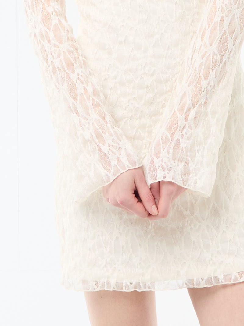 Vestido corto de encaje de manga larga Beige - Kiabi