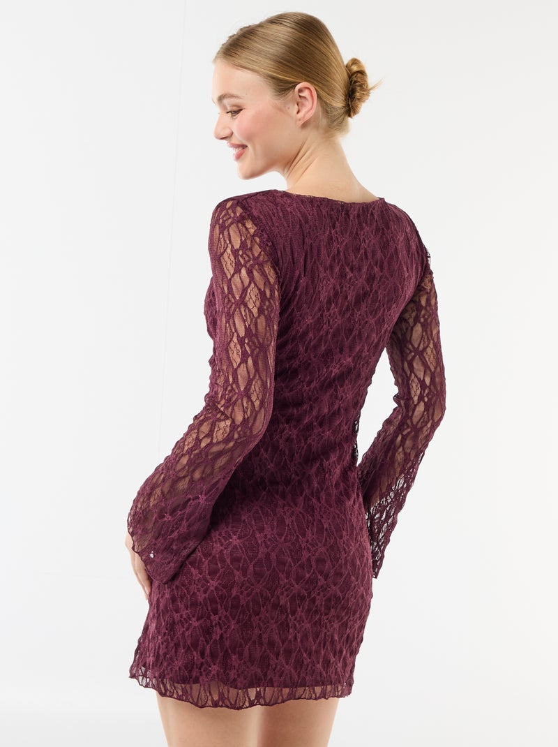Vestido corto de encaje de manga larga Rojo - Kiabi