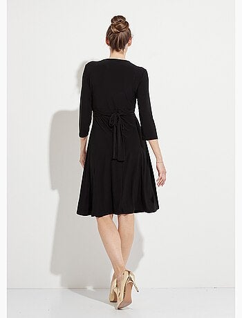 Vestido corto de escote en pico con efecto drapeado y cinturón joya - Afibel