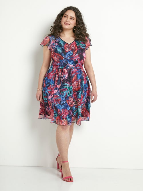 Vestido corto de escote en V con encaje estampado - Afibel - Kiabi