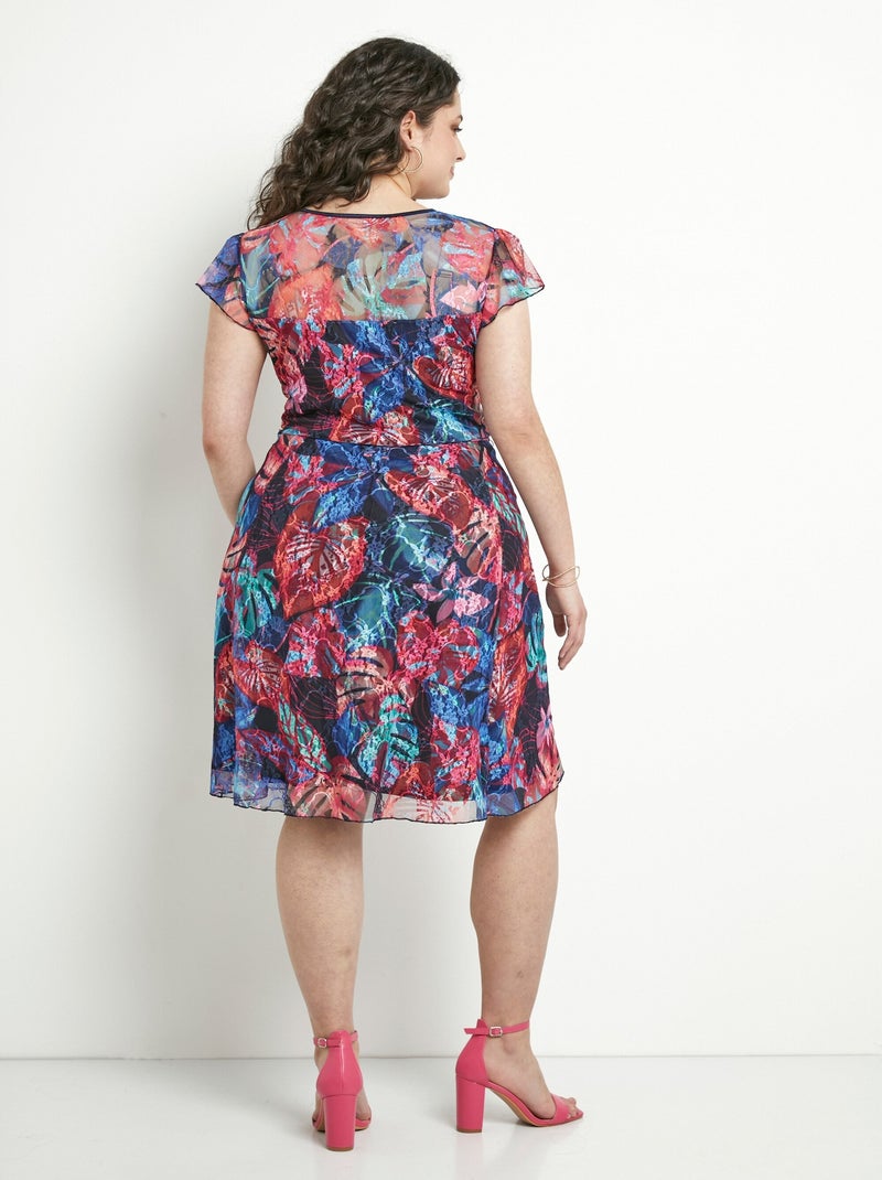 Vestido corto de escote en V con encaje estampado - Afibel Multicolor - Kiabi