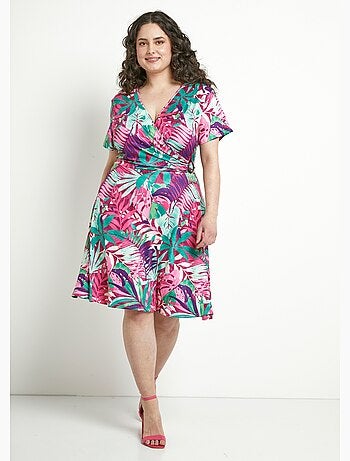Vestido corto de escote en v con estampado exótico - afibel