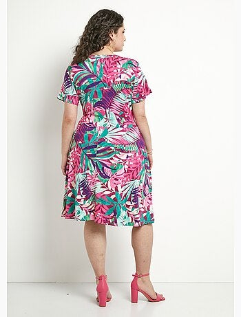Vestido corto de escote en v con estampado exótico - afibel