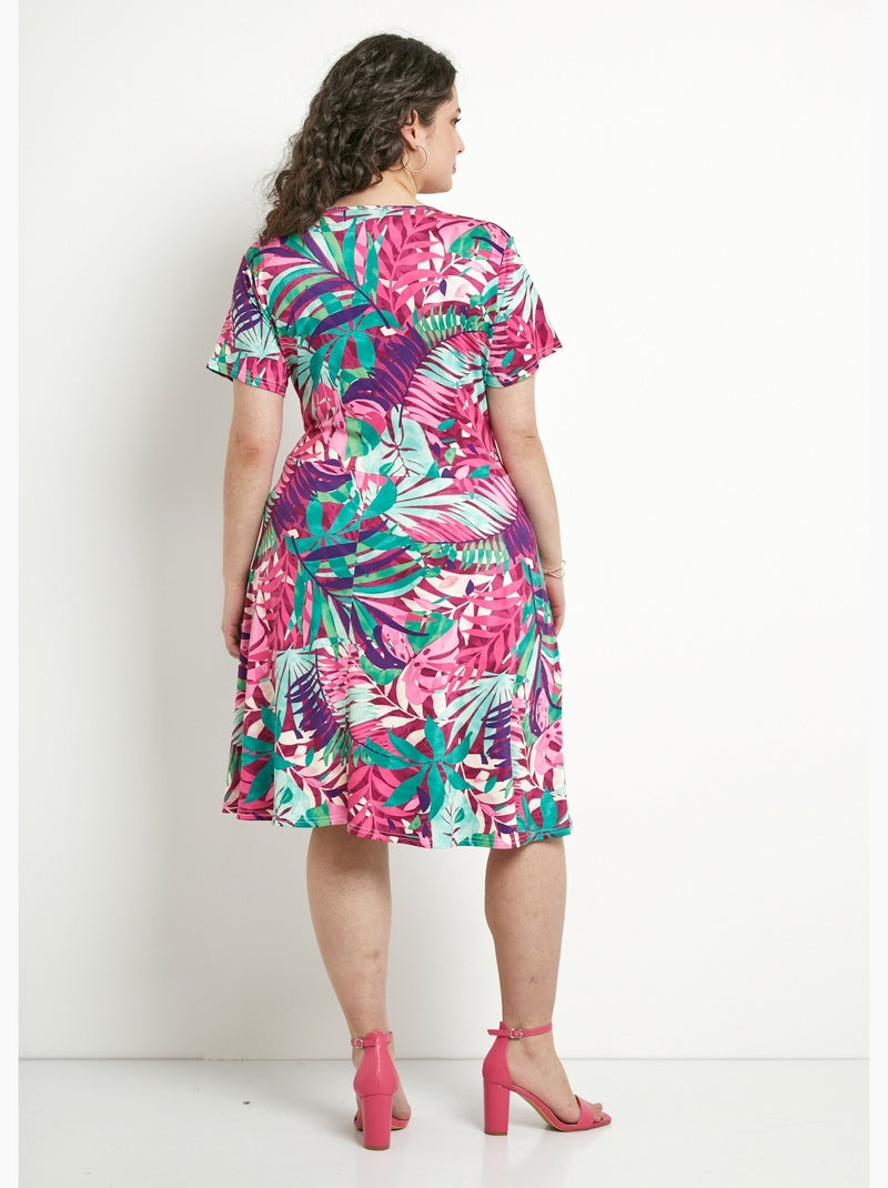 Vestido corto de escote en v con estampado exótico - afibel Multicolor - Kiabi
