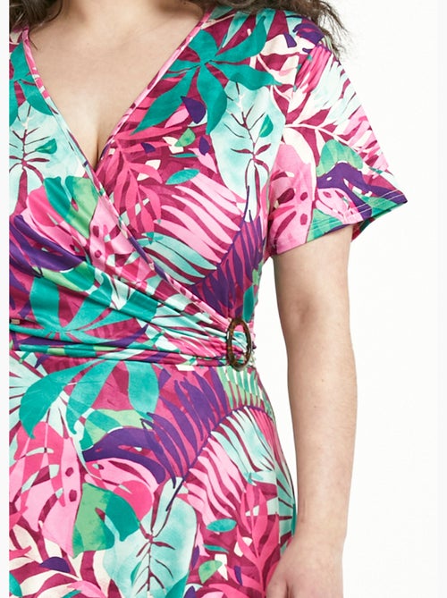 Vestido corto de escote en v con estampado exótico - afibel - Kiabi