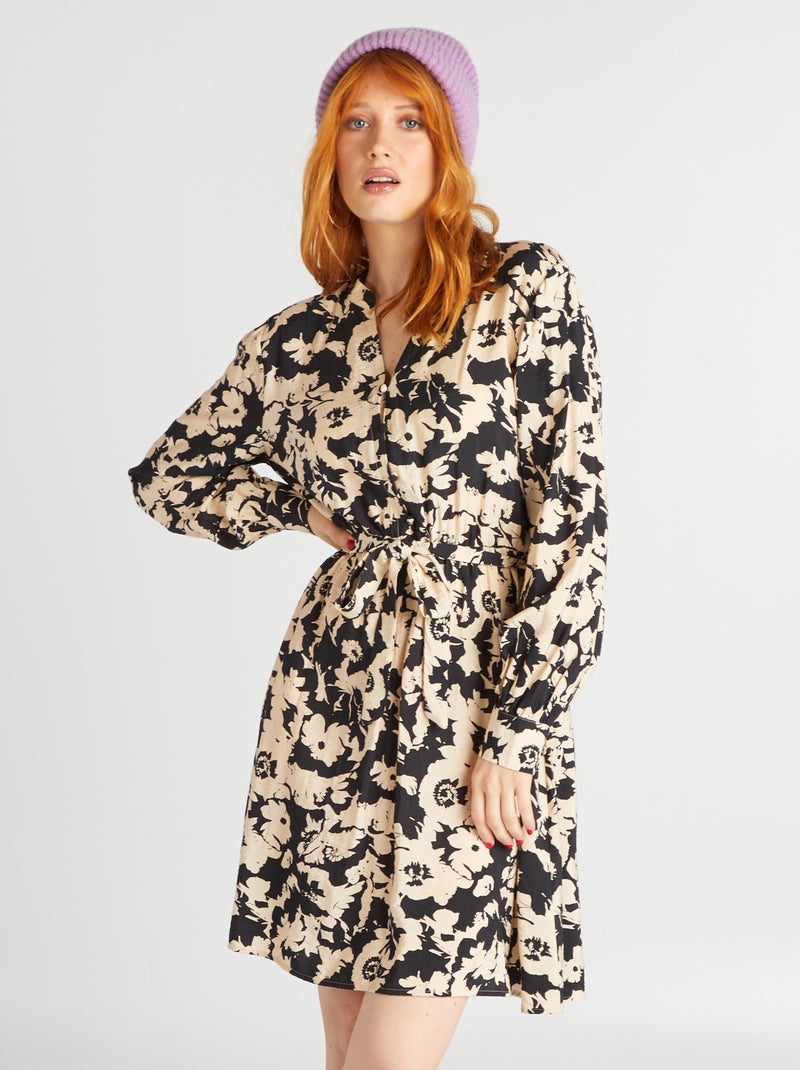 Vestido corto de flores NEGRO - Kiabi