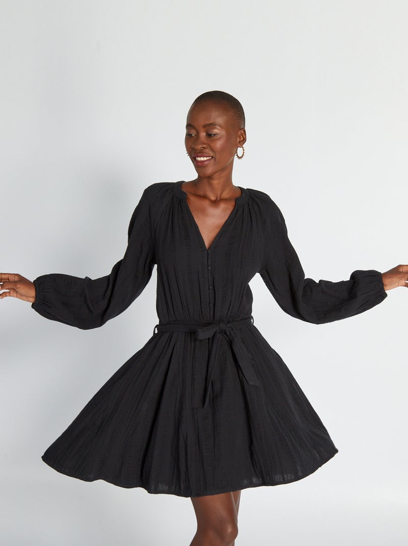 Vestido corto de gasa de algodón negro - Kiabi