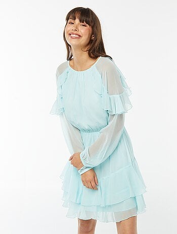 Vestido corto de gasa de manga larga