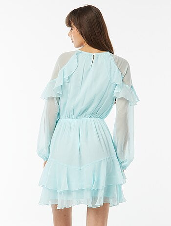 Vestido corto de gasa de manga larga