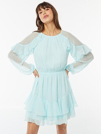 Vestido corto de gasa de manga larga